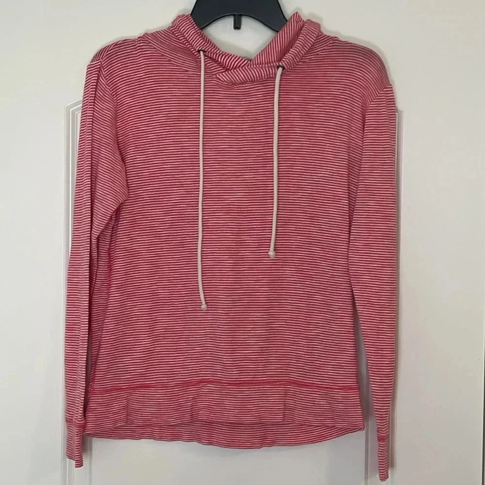 J. Crew White Pink Red Stripe Pullover Hoodie Size Small